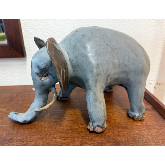 1980s Whimsical Hand Thrown Glazed Pottery Elephant For Sale - Image 13 of 18