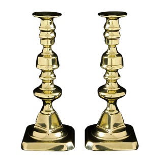 Victorian Knop-Stemmed Brass Candlesticks, Set of 2 For Sale