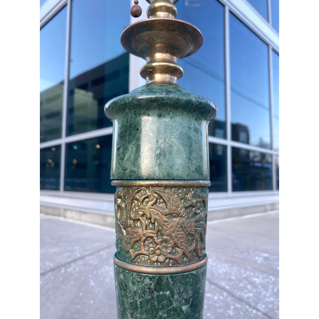 Metal Japanese Bronze & Marble Column Table Lamps - a Pair For Sale - Image 7 of 13