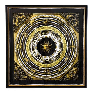 Vintage Hermès Astrologie Dies Et Hors Black Pocket Square Art, Framed For Sale