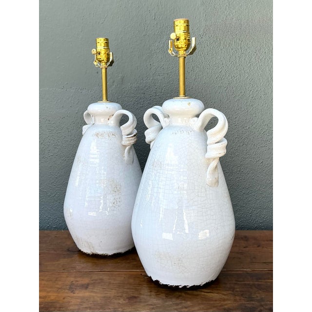 Late 20th Century Vintage Crackle Glaze Ceramic Lamps - a Pair For Sale - Image 5 of 12