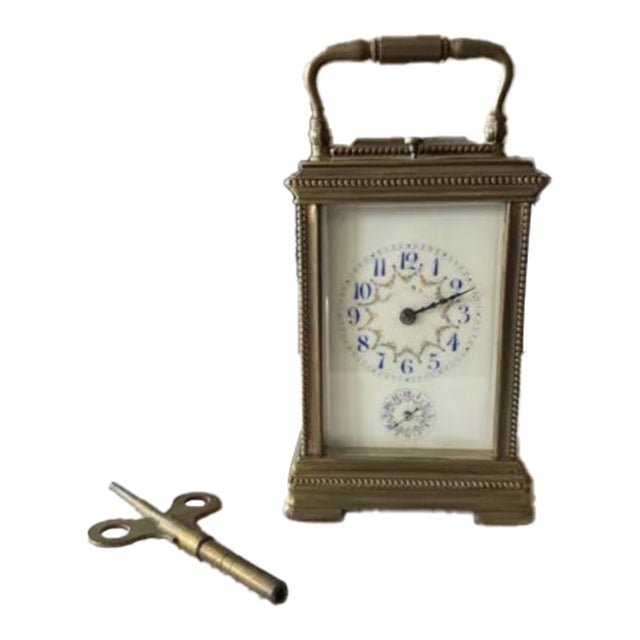 Late 19th Century French Brass & Porcelain 1/2 Hour Strike Top Button Alarm Carriage Clock For Sale