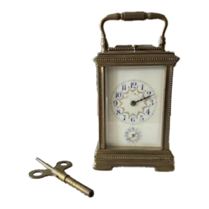 Late 19th Century French Brass & Porcelain 1/2 Hour Strike Top Button Alarm Carriage Clock