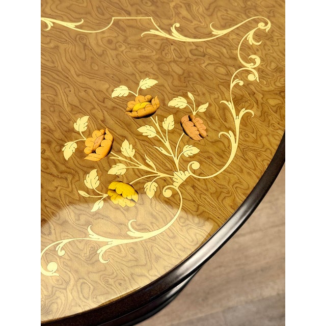 Vintage Italian Rococo Marquetry Fruitwood 3-Tier Corner Shelf For Sale - Image 6 of 13