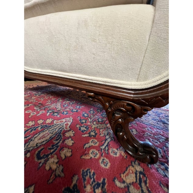 French-Style Carved Mahogany Bed Bench Ivory Cream For Sale - Image 4 of 4