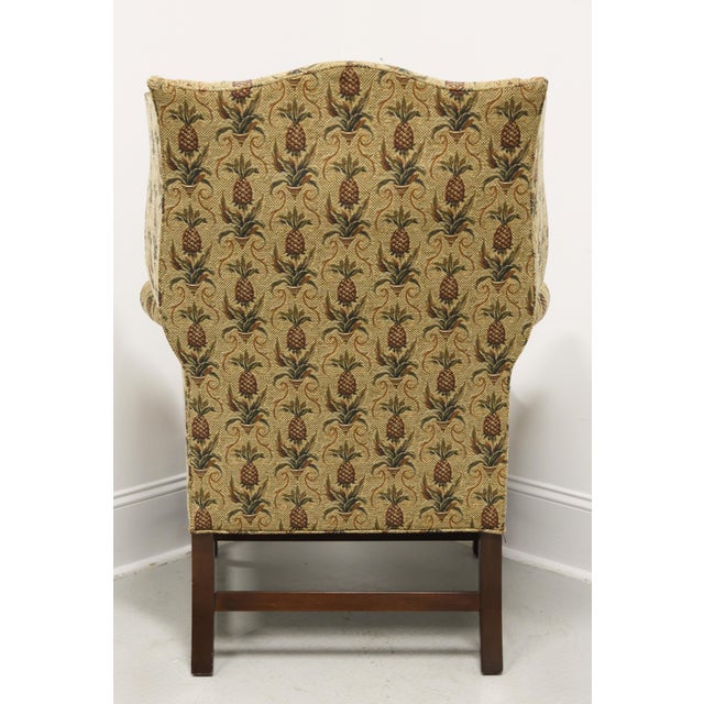 Late 20th Century Southwood Mahogany Frame Chippendale Pineapple Fabric Wing Back Chair W/ Ottoman For Sale - Image 5 of 15