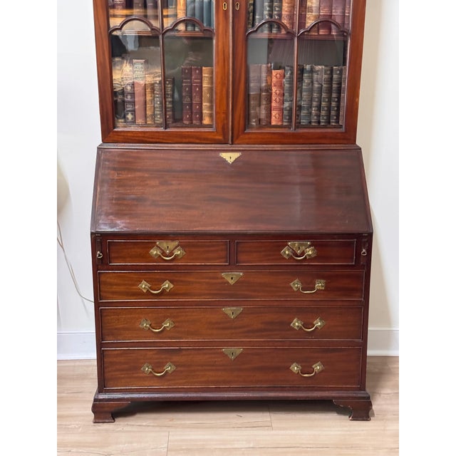 Traditional Early George III Mahogany Bureau Bookcase With Carved Swan Neck Pediment For Sale - Image 3 of 17