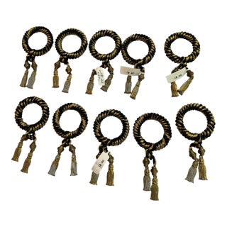 Vintage 1980s Black and Gold Ornate Elegant Napkin Holders With Worn Gold Tone Tassel - Set of Ten(10) For Sale