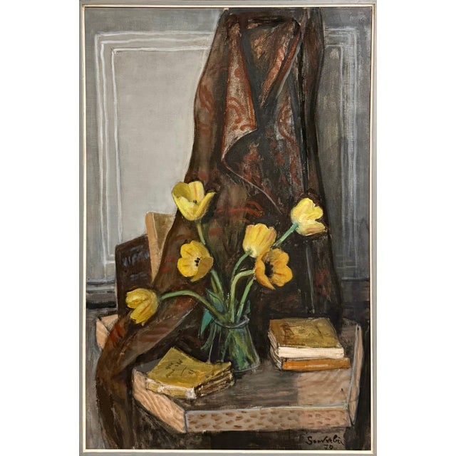 Jean Souverbie (French, 1891 - 1981) "Tulipes Jaunes" 1970 Oil on Canvas. Hand signed and dated ('70) lower right....