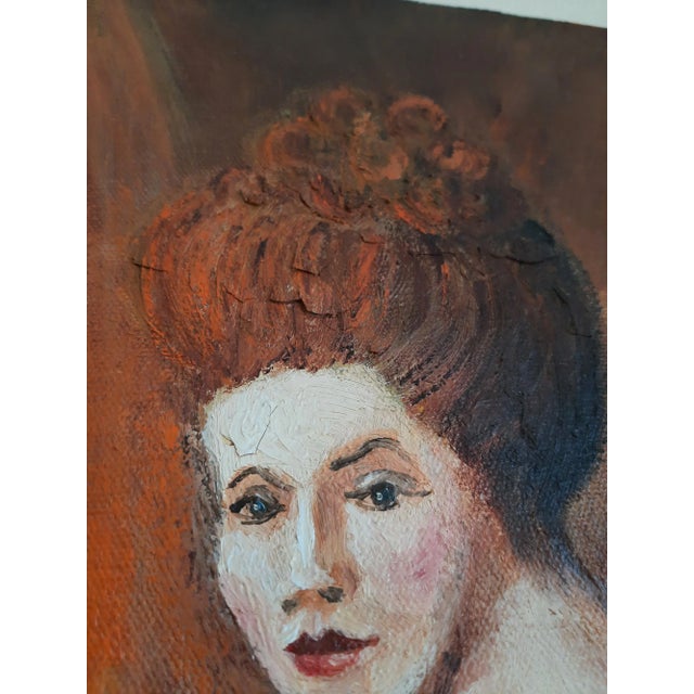 Medieval theme Lady of the Court and white fluffy puppy dog. Vintage. Showing some crackle and wear (see magnified photos)...