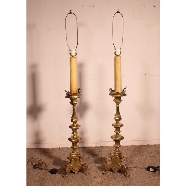 Electrified Bronze Candlesticks, Italy, 17th Century, Set of 2 For Sale - Image 11 of 12