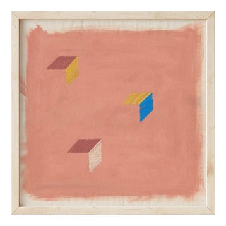 Rose Blush Pink Abstract Geometric 'Birds Wing' Art Print, 30 X 30 Print in Wood Frame For Sale