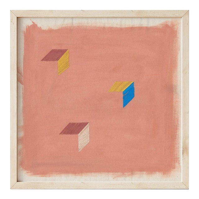 Rose Blush Pink Abstract Geometric 'Birds Wing' Art Print, 30 X 30 Print in Wood Frame For Sale