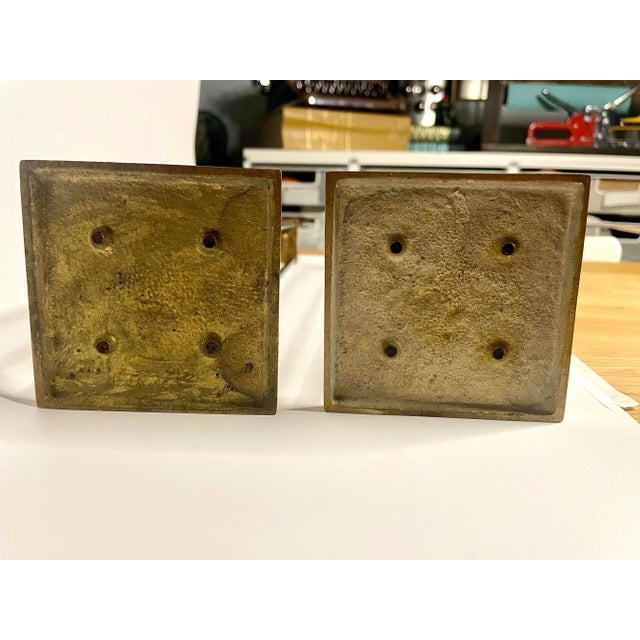 Mid Century Transitional Black Metal and Brass Candlesticks, a Pair For Sale - Image 12 of 12