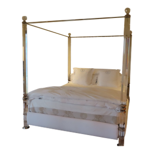 Stunning Charles Hollis Jones Bob Hope King Bed Frame With Four Posts in Lucite & Solid Brass
