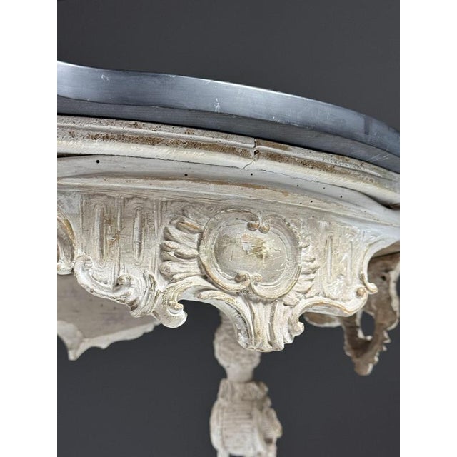 French Side Table in Hand-Carved Wood with Marble Top For Sale - Image 12 of 18