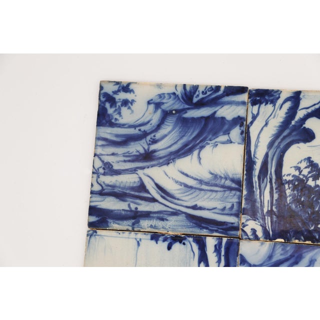 19th Century Set of Four Tiles depicting a Woman seated in a Field and Trees, Portuguese Baroque Circa: 19th Century....