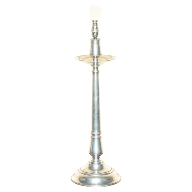 Large Pewter Candleholder Table Lamp, Italy For Sale
