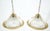 Metal Pair of Round Brass Ribbed Glass Long Chain Light Fixture Pendants MCM For Sale - Image 7 of 12