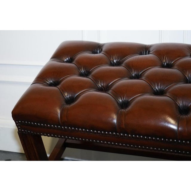 Vintage Chesterfield Hand Dyed Brown Leather Tuffed Footstool For Sale - Image 17 of 18