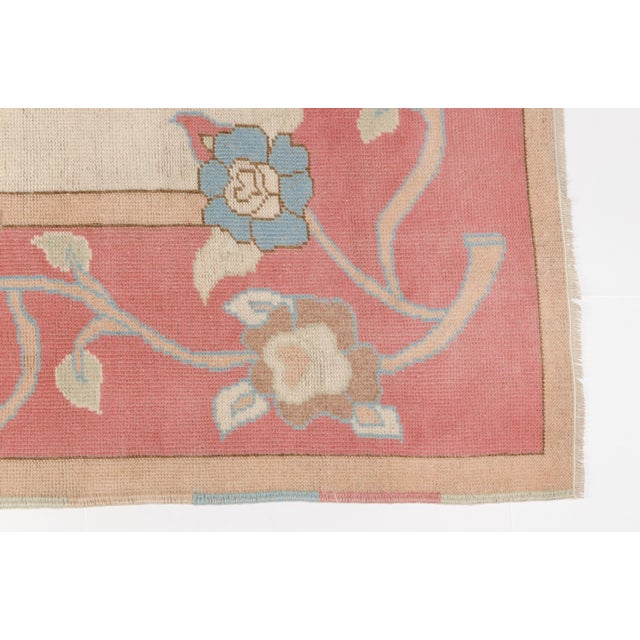 Vintage Art Deco Floral Rug in Rose Pink, Sky Blue, and Cream For Sale - Image 4 of 9
