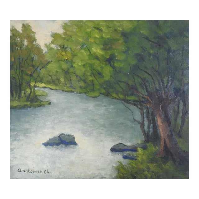 Vintage Impressionist Charles Clinckspoor River Landscape Paintng For Sale
