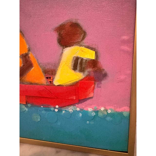 Mid-Century Modern Whimsical Oil on Canvas Titled "Water Taxi" For Sale - Image 3 of 9