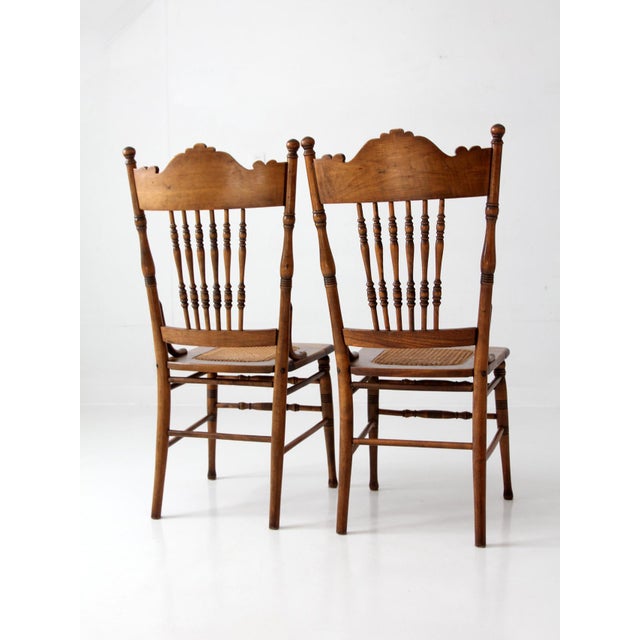 Antique Victorian Pressed Back Cane Seat Chairs Pair For Sale - Image 12 of 17