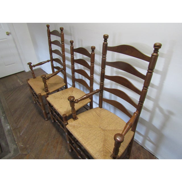Pennsylvania House Solid Cherry Set of Six Ladder Back Rush Seat Chairs. For Sale - Image 6 of 10