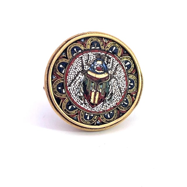 19th Century Egyptian Micro Mosaic Scarab Ring 18k, Size 7 For Sale In Los Angeles - Image 6 of 11