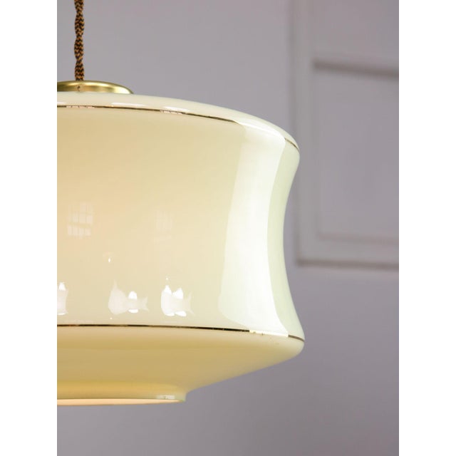 Metal Mid-Century Modern Italian Brass and Green Glass Pendant Lamp For Sale - Image 7 of 18