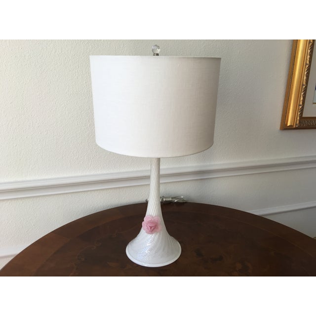 White 1950s Murano Glass Trumpet Lamps - a Pair For Sale - Image 8 of 9