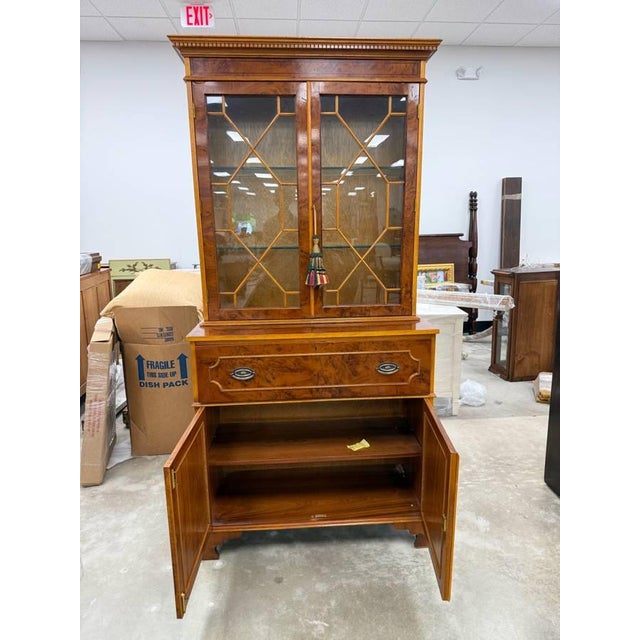 Vintage Geogre II Styl Bured Wood Yew Wood 2 Part Bookcase and Secretary Desk For Sale - Image 16 of 18