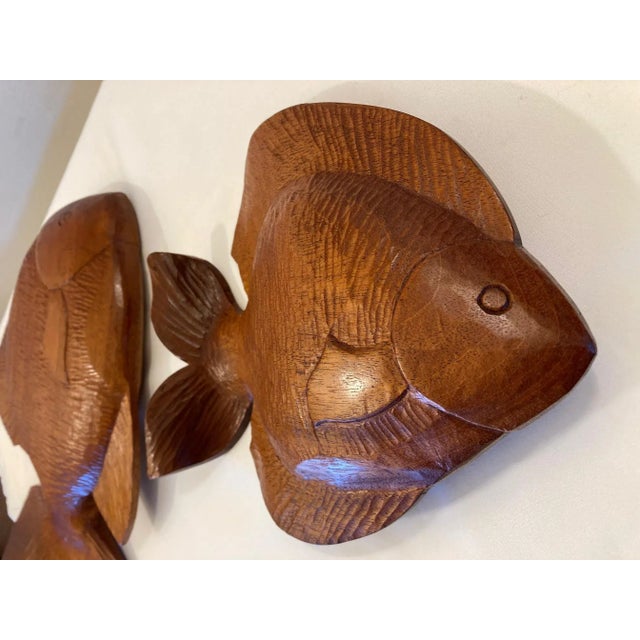 Pair of MCM Teak Sculptural Fish For Sale - Image 9 of 10