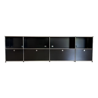 Black Ral 9011 Sideboard with 8 Compartments, 4 Doors and Pull-Out Shelf by Fritz Haller for USM Haller, Switzerland, 2000s For Sale