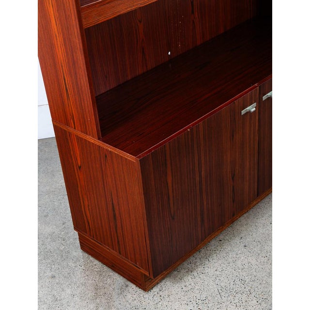 Mid Century Danish Modern Cabinet Rosewood Bookshelf Shelves Metal Handles MCM For Sale - Image 9 of 12