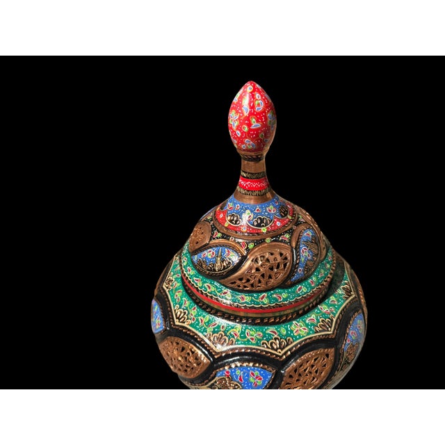 Vintage Hand Painted Pierced Copper Urn For Sale - Image 9 of 10