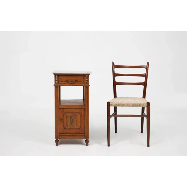 France / 1910 / nightstand / wood, Carrara marble, bronze / Art Deco / Mid-century Beautiful Art Deco bedside table or...