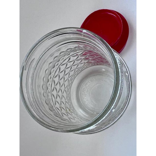 Anchor Hocking Vintage Anchor Hocking Wexford Pattern Glass Canister With a Red Plastic Lid 70s For Sale - Image 4 of 8