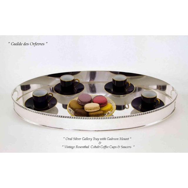 Metal 1990s New Silver Oval Gallery Tray, Gadroon Mount, Plain For Sale - Image 7 of 12