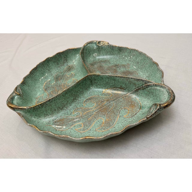 Mid 20th Century Vintage Mid-Century Modern American Mint Green & Gold Divided Ceramic Tray For Sale - Image 5 of 10