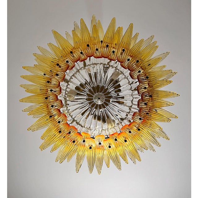 Murano Style Chandelier Ceiling Light Original Palmette, Two Levels, 82 Amber Glasses and Heart Blown For Sale - Image 9 of 10