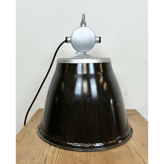 Industrial Black Enamel Factory Pendant Lamp from Elektrosvit, 1960s For Sale - Image 13 of 18