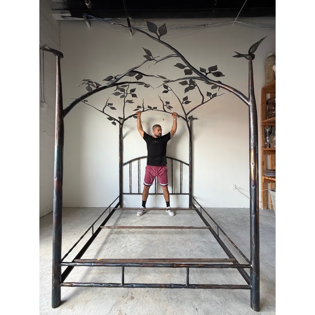 1990s Vintage Handcrafted Metal Forest Canopy Queen Bed Frame, Signed For Sale - Image 5 of 17