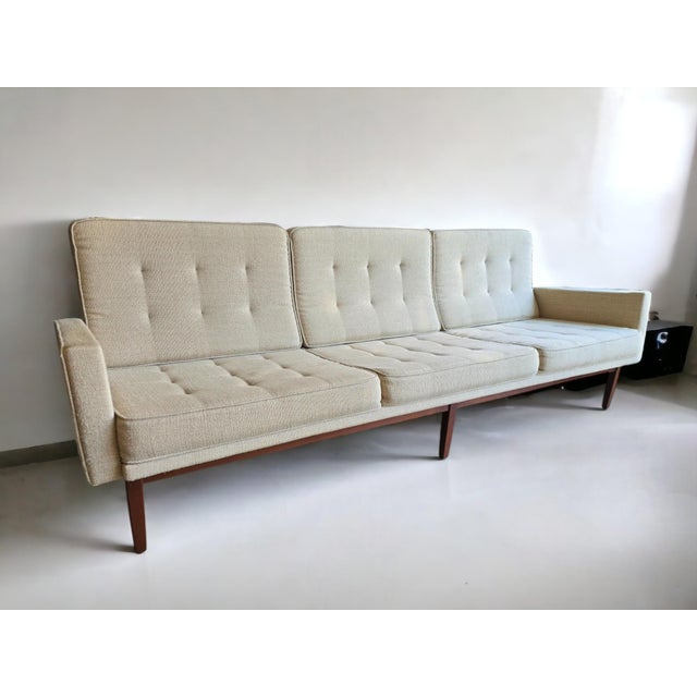 Cream 1960s Early Florence Knoll Walnut "Floating" Frame Sofa, Model 57w For Sale - Image 8 of 11