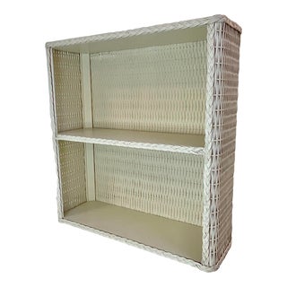 Mid 20th Century Coastal Boho Chic White Wicker Wall-Mounted Shelf Unit. For Sale