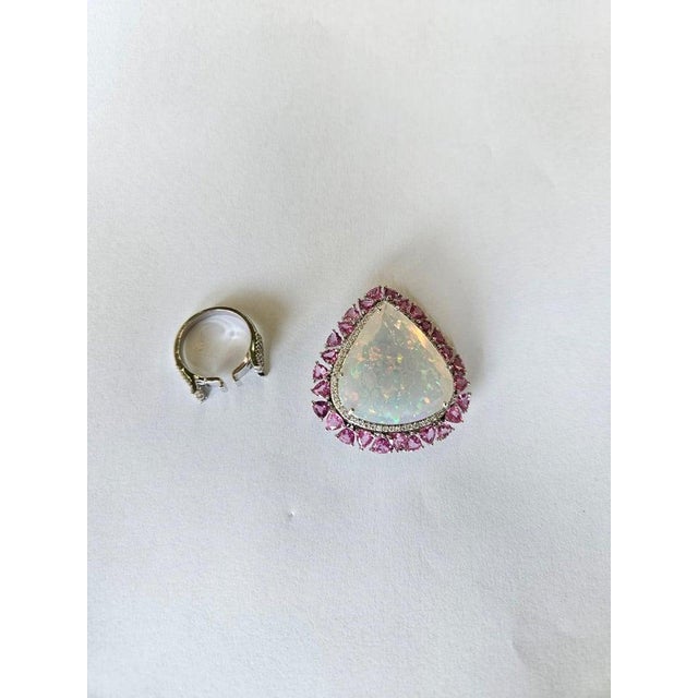 29.59 Carat Ethiopian Opal, Pink Sapphire & Diamond Cocktail Ring/ Pendant Necklace, Size 6 For Sale - Image 9 of 16