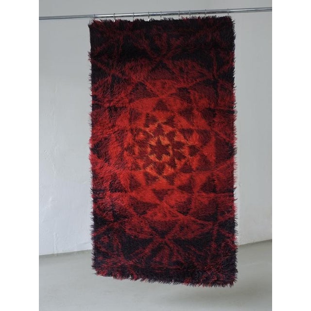 Mid-Century Abstract Red Wool Rya Rug, Sweden, 1960s For Sale - Image 5 of 5