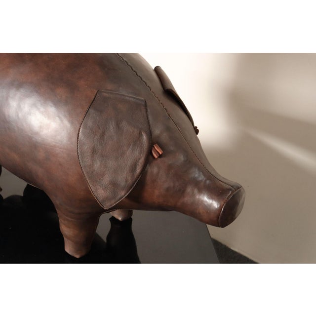 Chocolate Vintage Leather Pig Footstool by Dimitri Omersa for Abercrombie and Fitch For Sale - Image 8 of 18