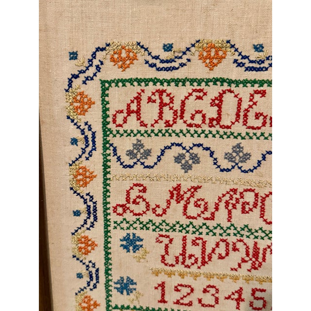 Vintage Framed Cross Stitch Sampler-Primitive-Folk Art-Needlework-Alphabet-Farm For Sale - Image 6 of 11